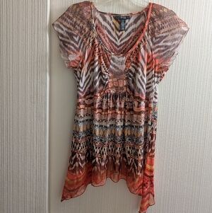 Style & Co Woman Size 0X Short Sleeve Orange Print